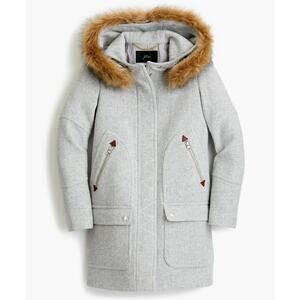 new J CREW light gray wool faux fur hooded Chateau parka winter coat jacket